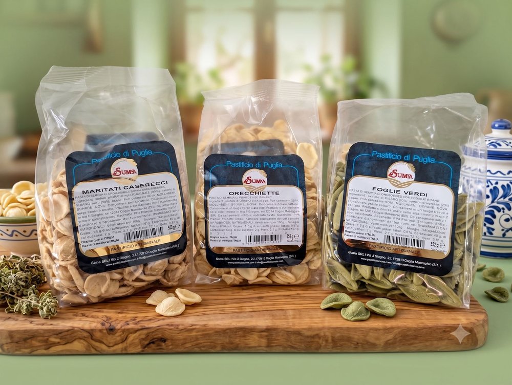 Confezioni di pasta artigianale Pastificio Suma - Maritati, Orecchiette e Foglie Verdi di Puglia