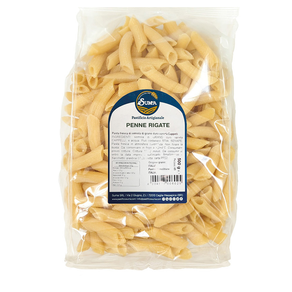 Penne Rigate – Pasta Secca di Semola di Grano Duro Trafilata al Bronzo